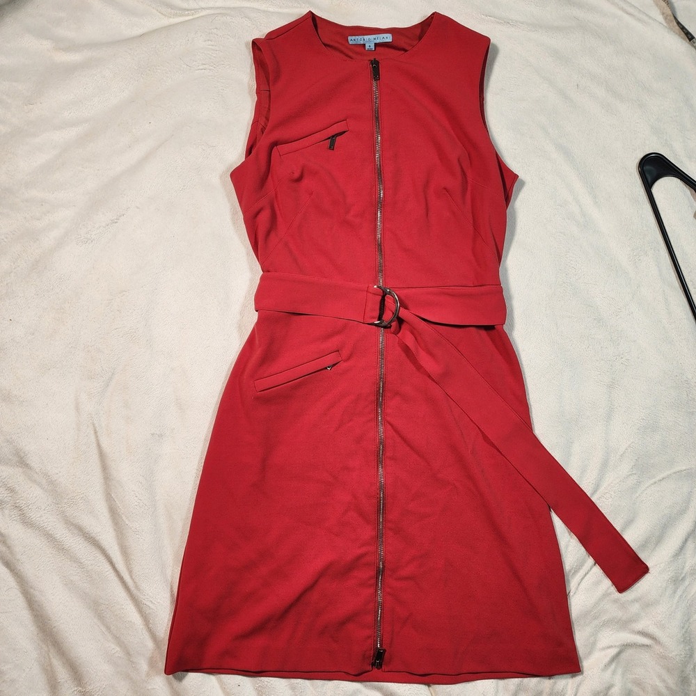 Antonio Melani Red Sleeveless Full Zip Front Sheath Dress Size 6 w/ Belt